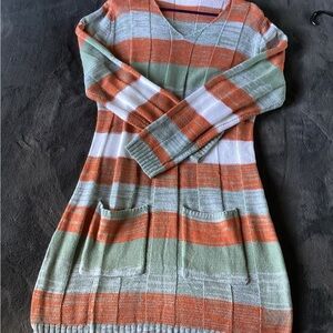 Striped Knit Dress - Orange and Green